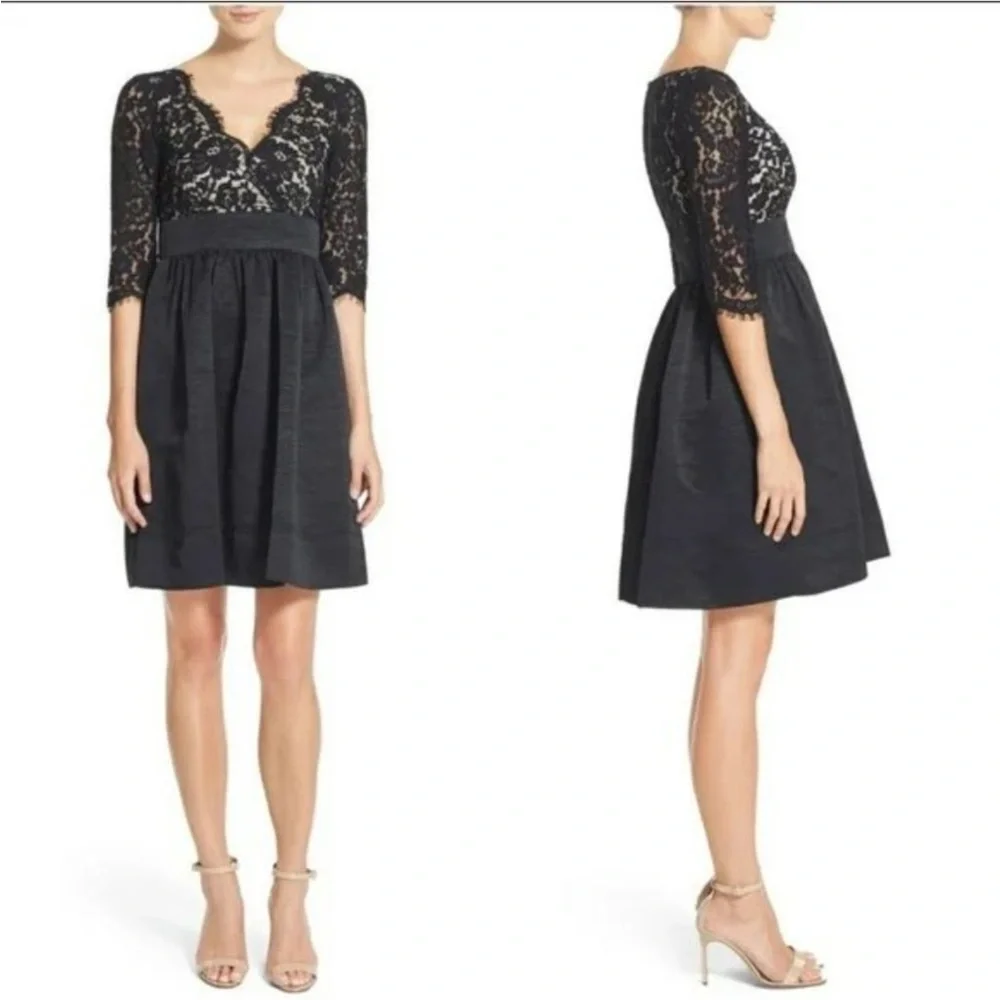 Eliza J Lace Faille Black Scalloped Fit & Flare Cocktail Dress